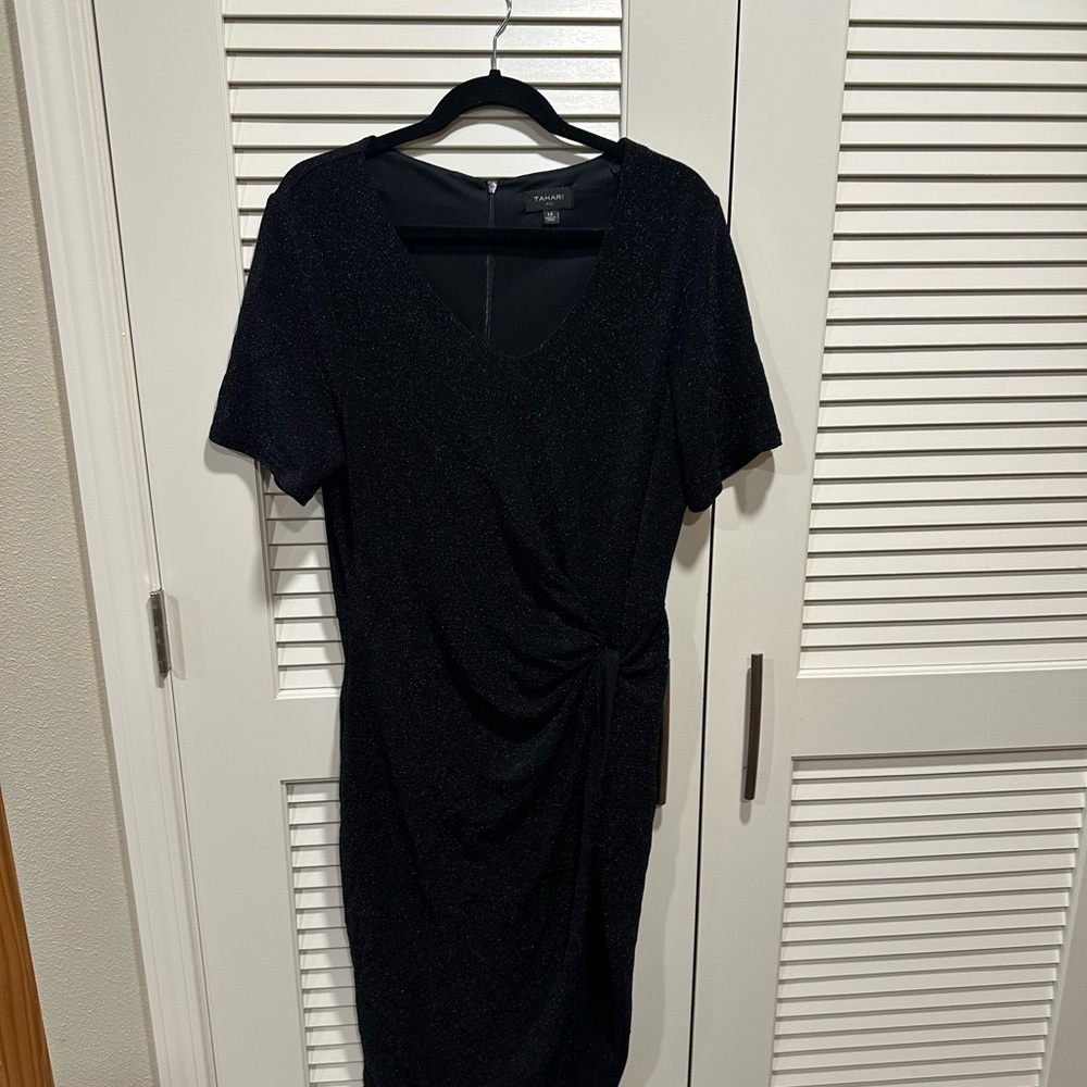 Tahari ASL Black Midi Dress with Knot Detail